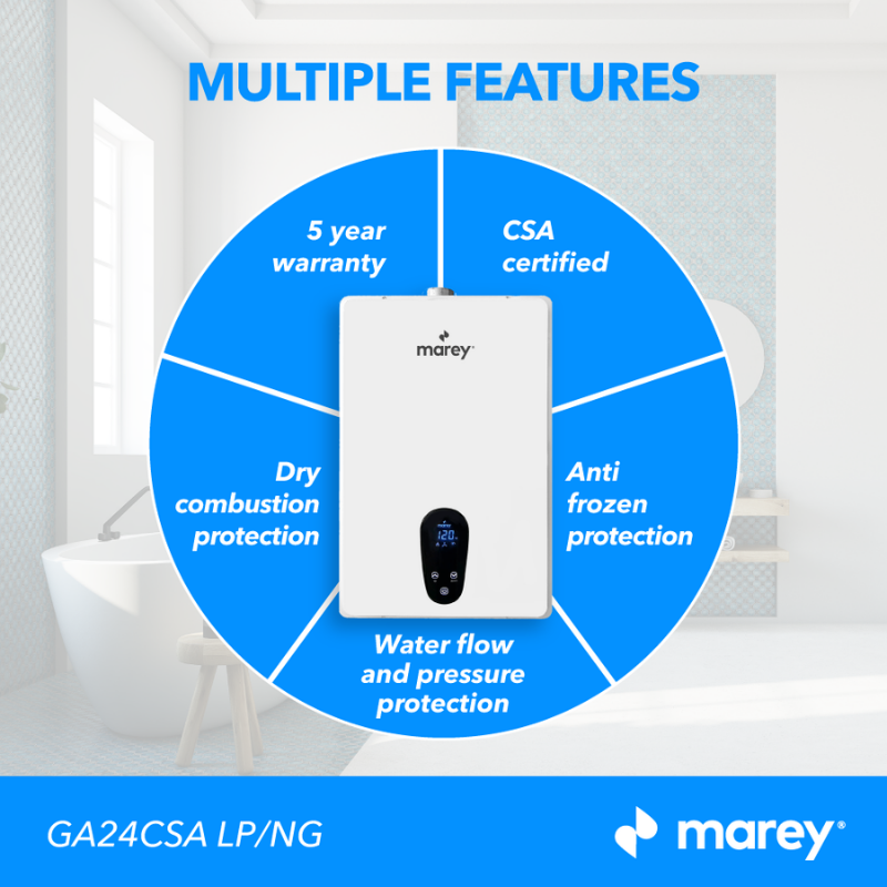 Marey Tankless Water Heater with Touch Screen - GA24CSALP Features
