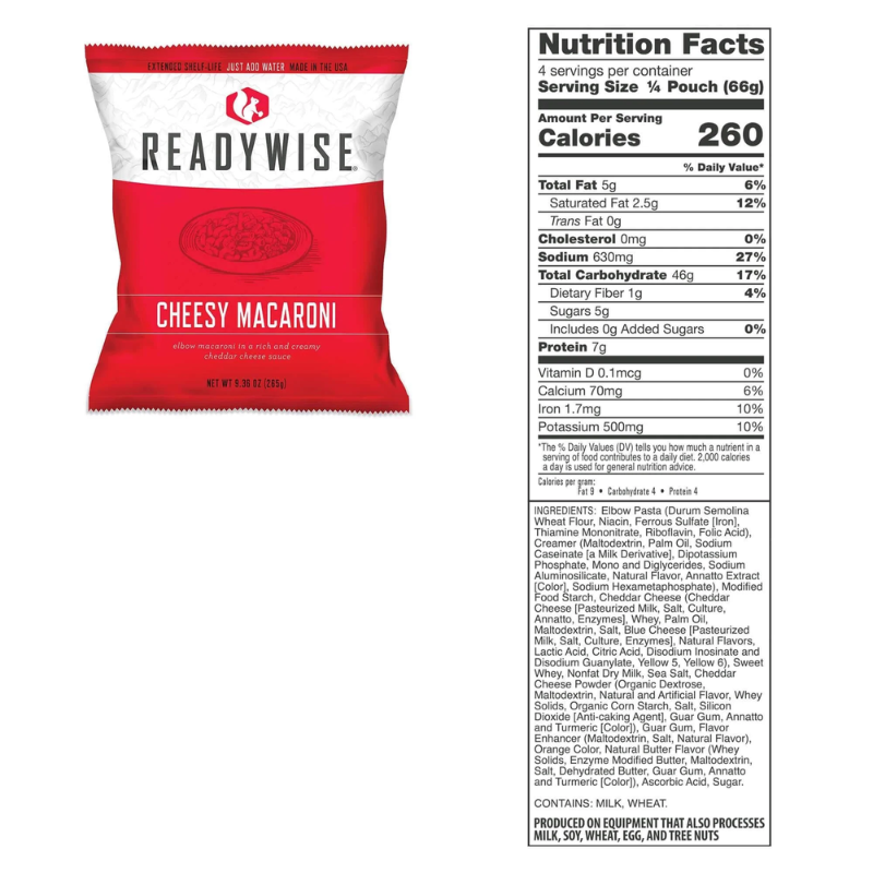ReadyWise Cheesy Macaroni Nutrition Facts