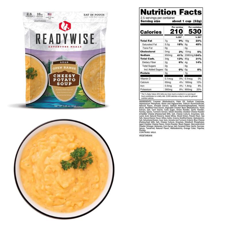 Picture and Nutrition Facts of the Cheesy Potato Soup Pouch