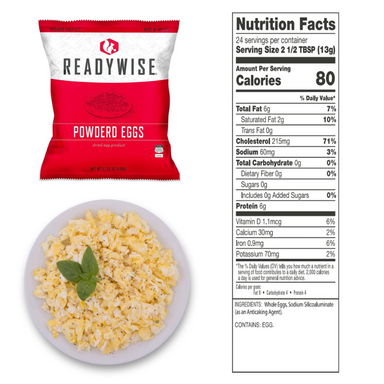 ReadyWise Emergency Freeze Dried Powered Eggs Nutritional Facts