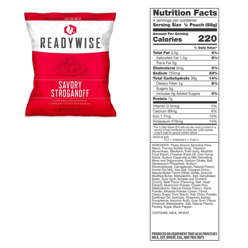 ReadyWise Savory Stroganoff Nutrition Facts