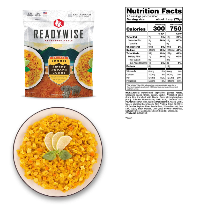 Picture and Nutrition Facts of the Sweet Potato Curry pouch