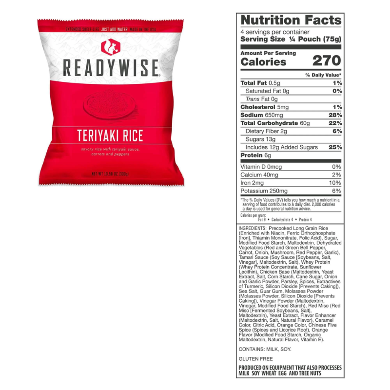 ReadyWise Teriyaki Rice Nutrition Facts