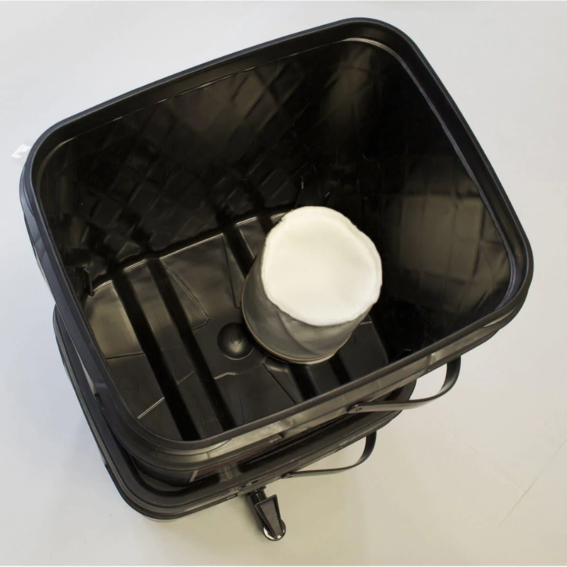View of the top of a Readywise bucket with the filter inside