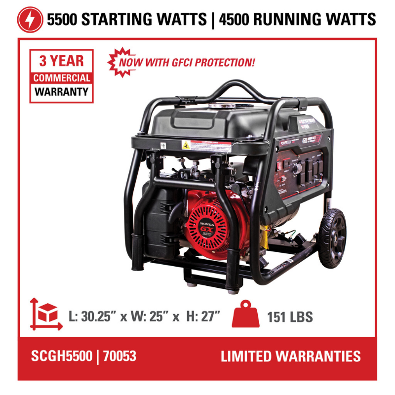 Simpson 5500-Watt Industrial Generator - SCGH5500 Wattage and warranty