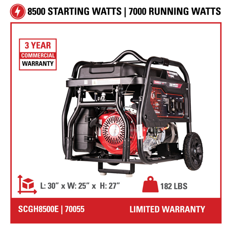 Simpson Industrial 7000-Watt Generator - SCGH8500E wattage and warranty