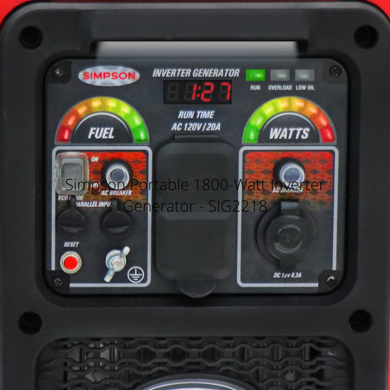 Simpson Portable 1800-Watt Inverter Generator - SIG2218 close up view of outlets and controls