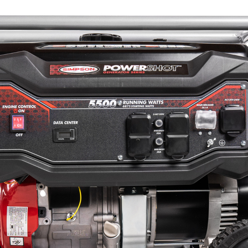 Simpson PowerShot Portable 5500-Watt Generator - SPG5568 close up view of the outlets and controls