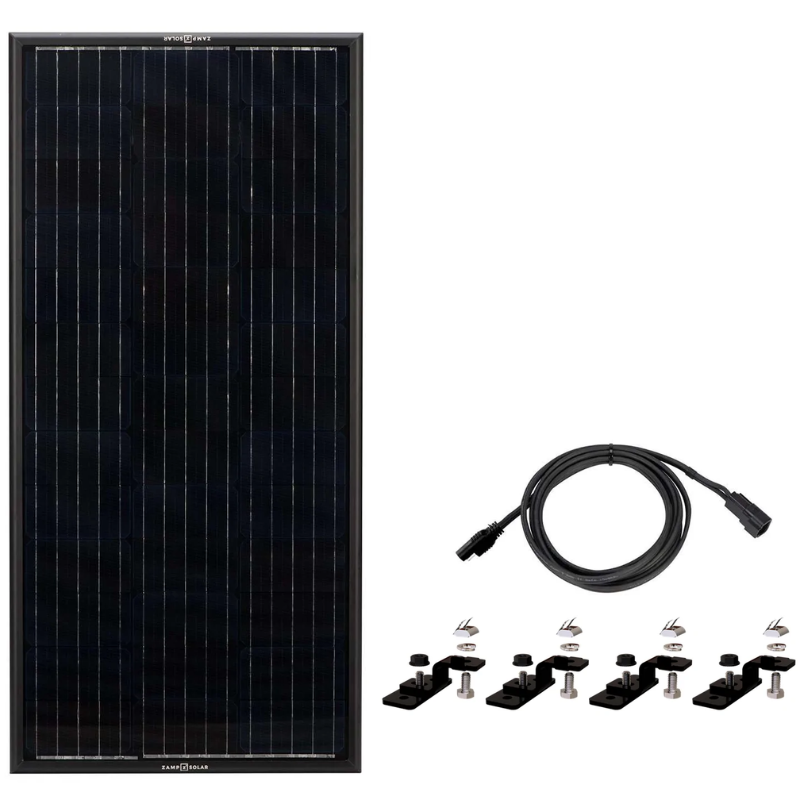 Display of the Zamp Solar 100 Watt Solar Panel Kit - Obsidian Series