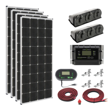 Zamp Solar 680 Watt Roof Mount Solar Kit with products laid out separately